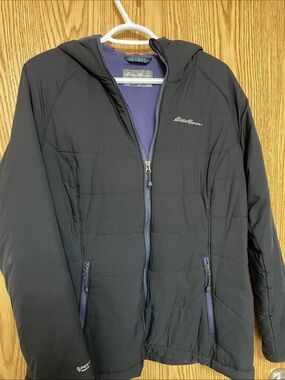 Eddie Bauer wemons Black Hooded Jacket with Purple Lining